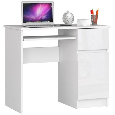 Számítógép asztal PIKSEL jobb - fehér/fényes fehér Akord