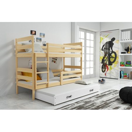 Gyerek emeletes ágy kihúzható ággyal ERYK 200x90 cm Fehér Fenyő BMS