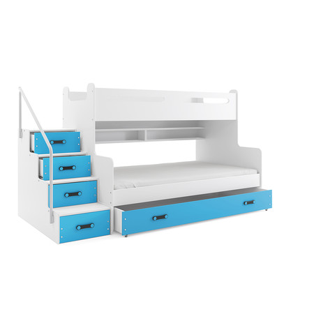 Gyermek emeletes ágy MAX III tárolóhellyel 80x200 cm - fehér Kék BMS
