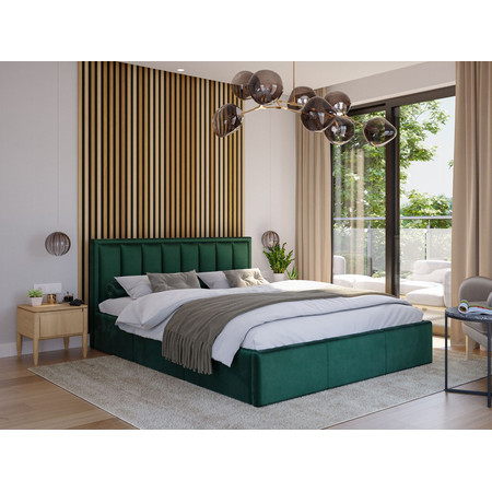 MOON kárpitozott ágy (160x200 cm) Sötét zöld TT-FURNITURE
