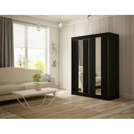 Luke Gardróbszekrény - 120 cm Fekete / matt Tükör Furniture