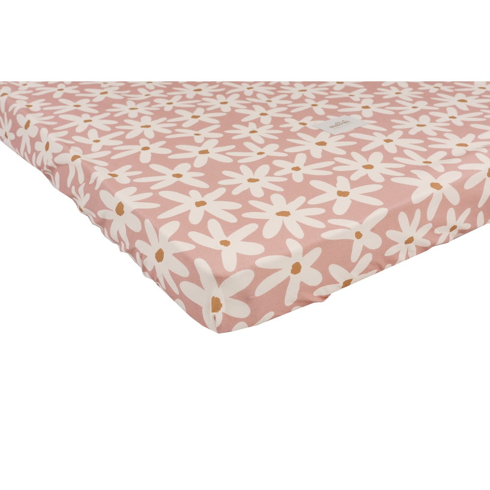 Gumis pamut gyerek lepedő babaágyhoz 60x120 cm Blush Daisies – Malomi Kids