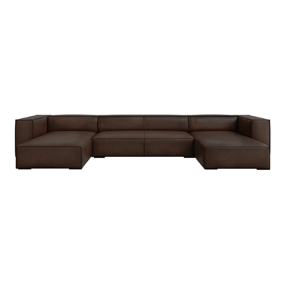 Sötétbarna bőr sarokkanapé ("U" alakú) Madame – Windsor & Co Sofas