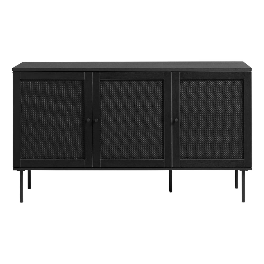 Fekete alacsony komód tölgyfa dekorral 140x80 cm Pensacola – Unique Furniture
