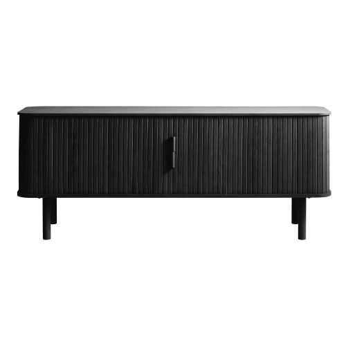 Fekete TV-állvány tölgyfa dekorral 160x56 cm Cavo – Unique Furniture