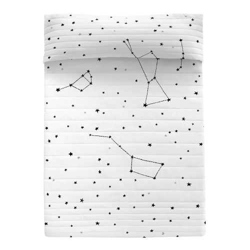 Fekete-fehér pamut steppelt ágytakaró 180x260 cm Constellation – Blanc