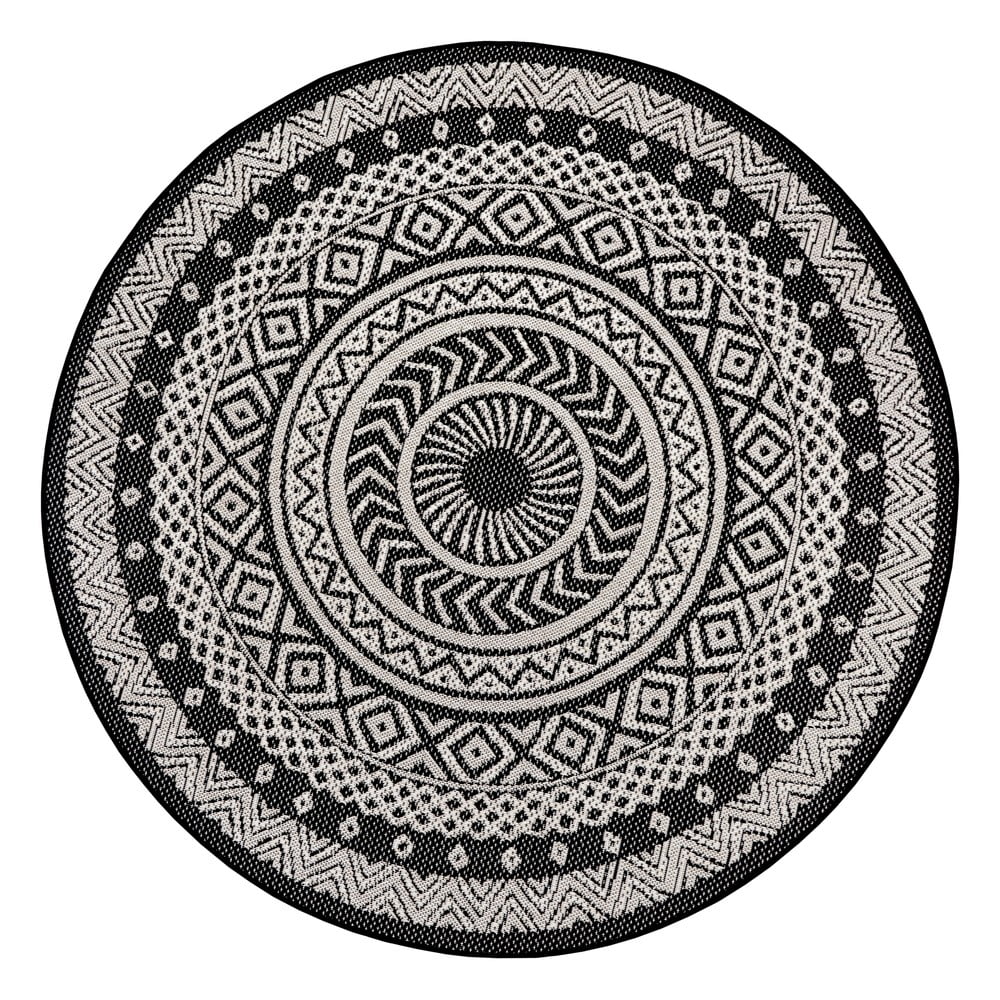 Round fekete-szürke kültéri szőnyeg