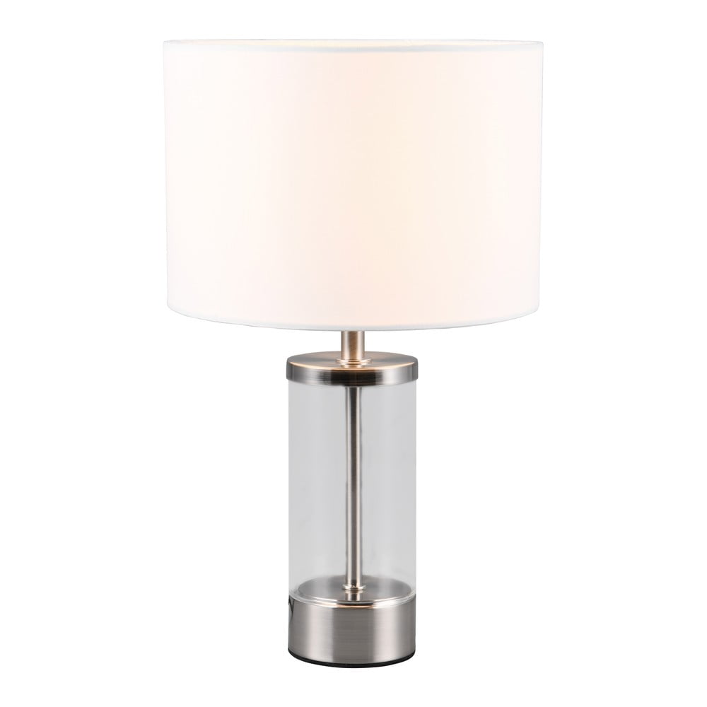 Ezüstszínű asztali lámpa textil búrával (magasság 33