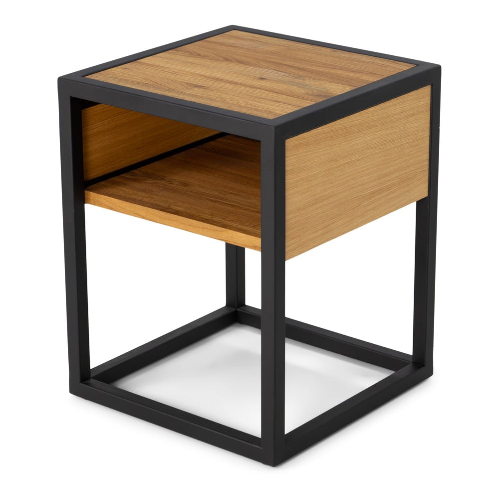 Fekete-natúr színű éjjeliszekrény tölgyfa asztallappal Diva – Spinder Design