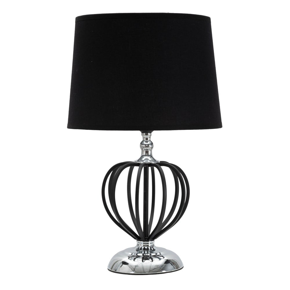 Fekete-ezüstszínű asztali lámpa textil búrával (magasság 44
