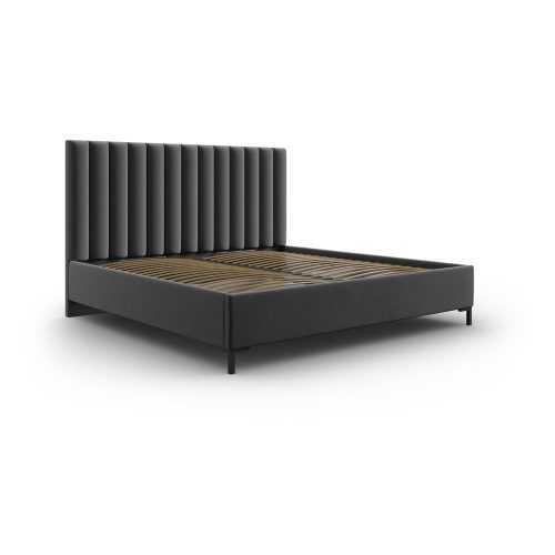 Sötétszürke kárpitozott ágyneműtartós franciaágy ágyráccsal 140x200 cm Casey – Mazzini Beds