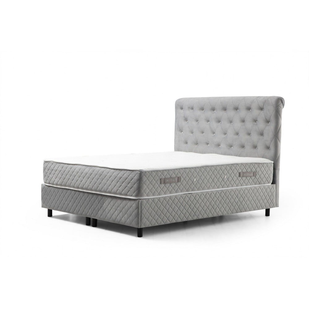 Világosszürke ágyneműtartós boxspring ágy 160x200 cm Sonata – Kalune Design