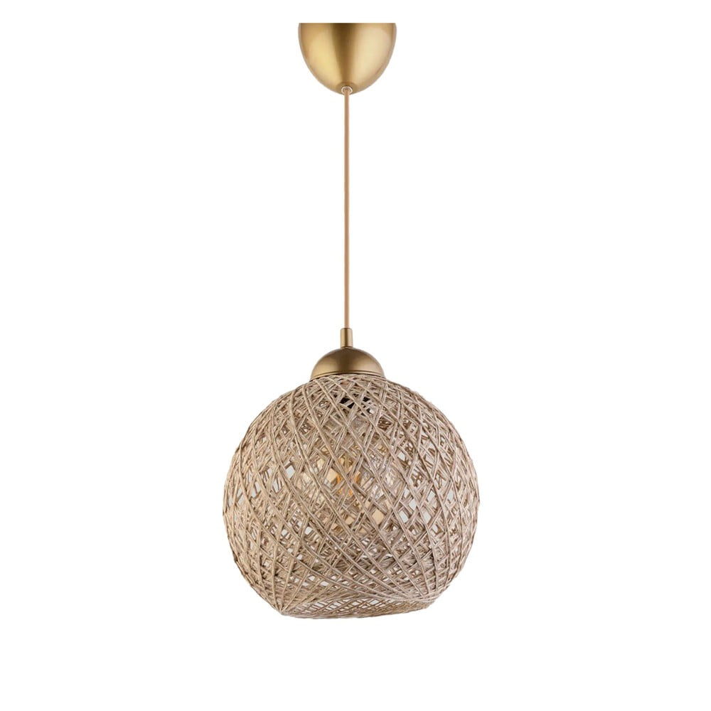 Aranyszínű-világosbarna függőlámpa textil búrával ø 22 cm – Opviq lights