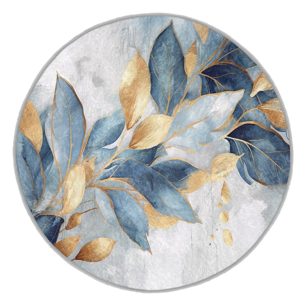Kék-aranyszínű mosható kerek szőnyeg ø 100 cm Golden Leaves – Mila Home