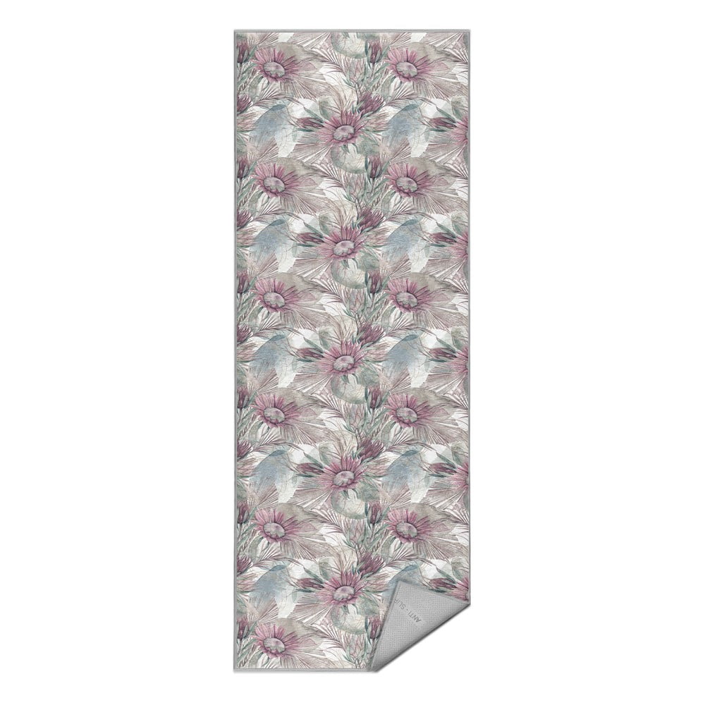 Lila-szürke mosható futószőnyeg 80x200 cm Dusty Flowers – Mila Home