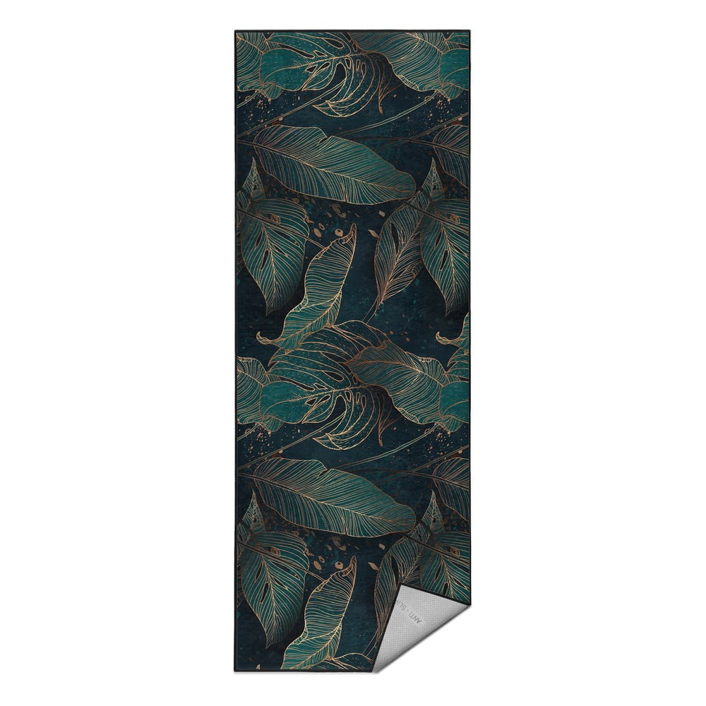 Petróleum színű mosható futószőnyeg 80x200 cm Midnight Jungle – Mila Home