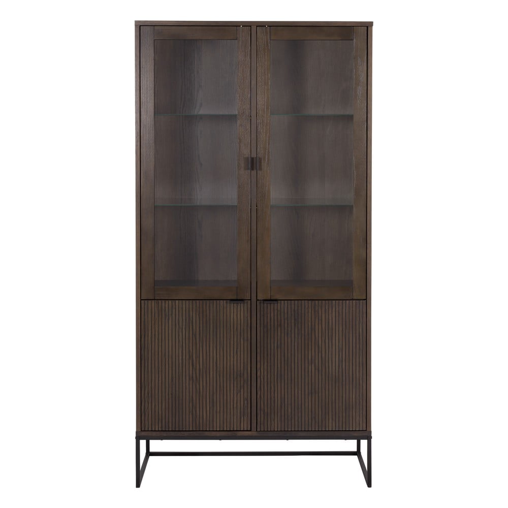 Sötétbarna tálalószekrény tölgyfa dekorral 90x178 cm Bali – Tenzo