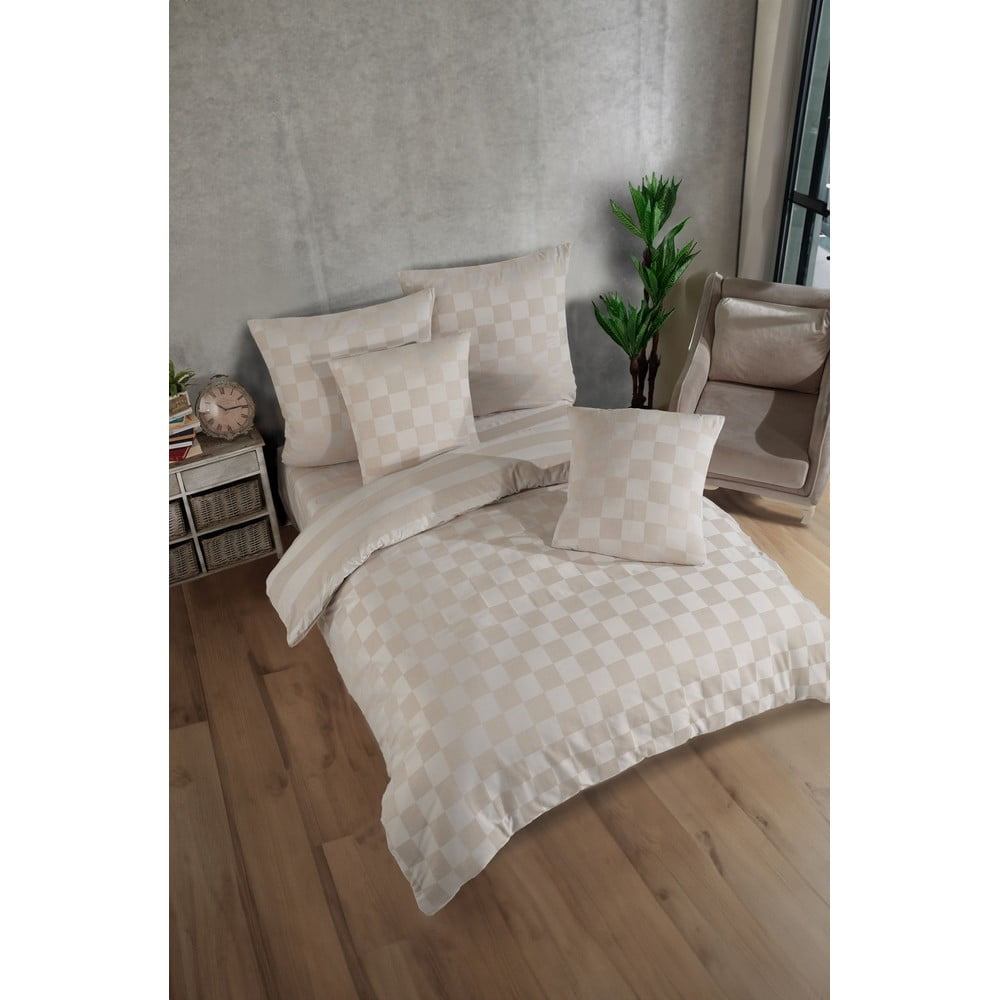 Bézs kétszemélyes damaszt ágyneműhuzat 200x200 cm Kareli – Mijolnir