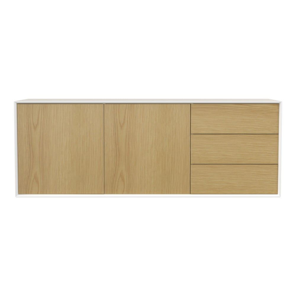 Fehér-natúr színű alacsony függő komód tölgyfa dekorral 168x61 cm Wall – Tenzo