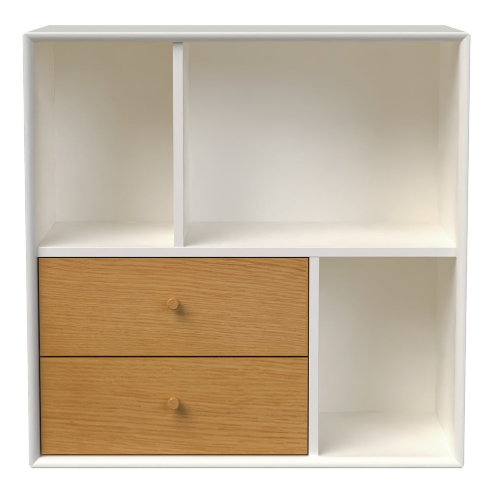 Fehér-natúr színű fali könyvespolc tölgyfa dekorral 70x70 cm Z – Tenzo