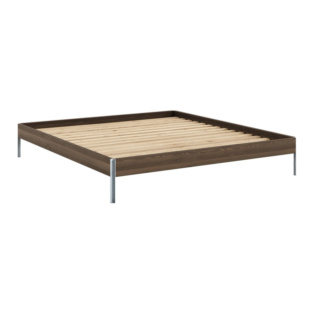 Barna borovi fenyő franciaágy ágyráccsal 180x200 cm Core – Karup Design