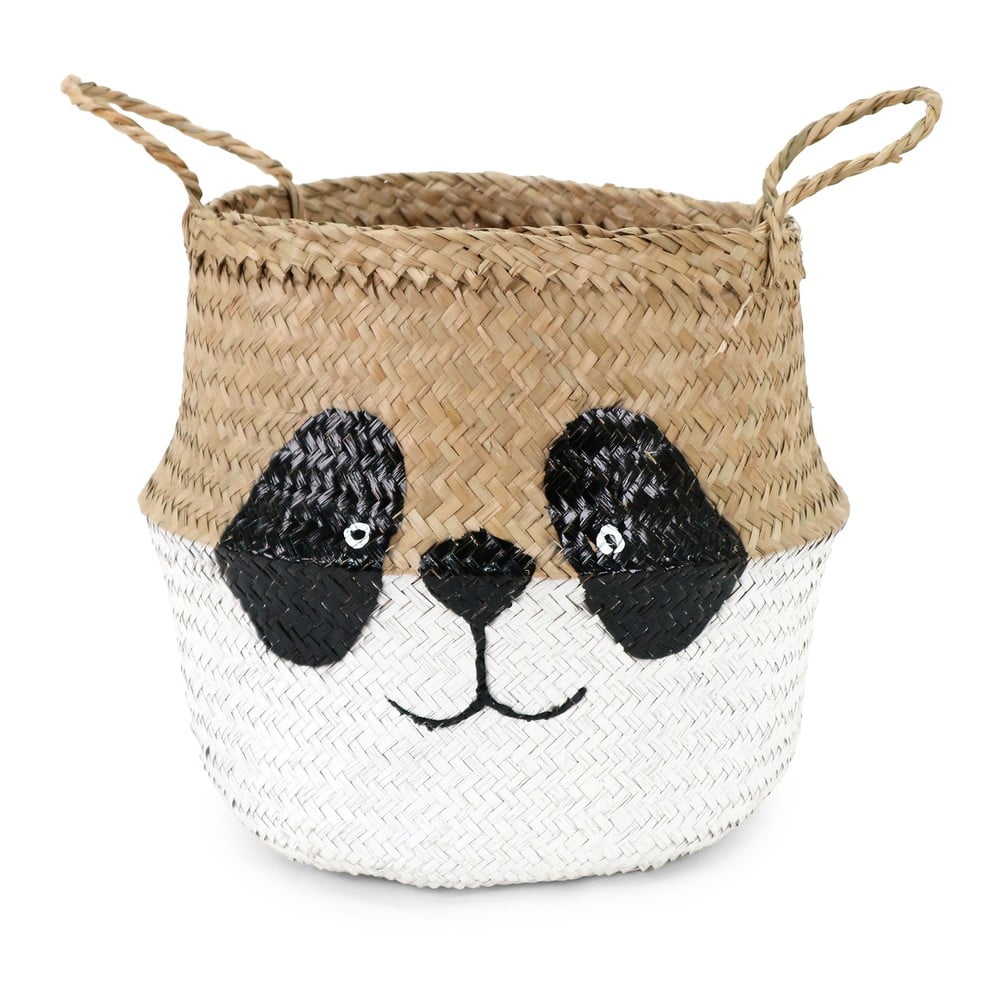 Fehér-natúr színű tengerifű játéktároló kosár ø 25x24 cm Panda – Compactor
