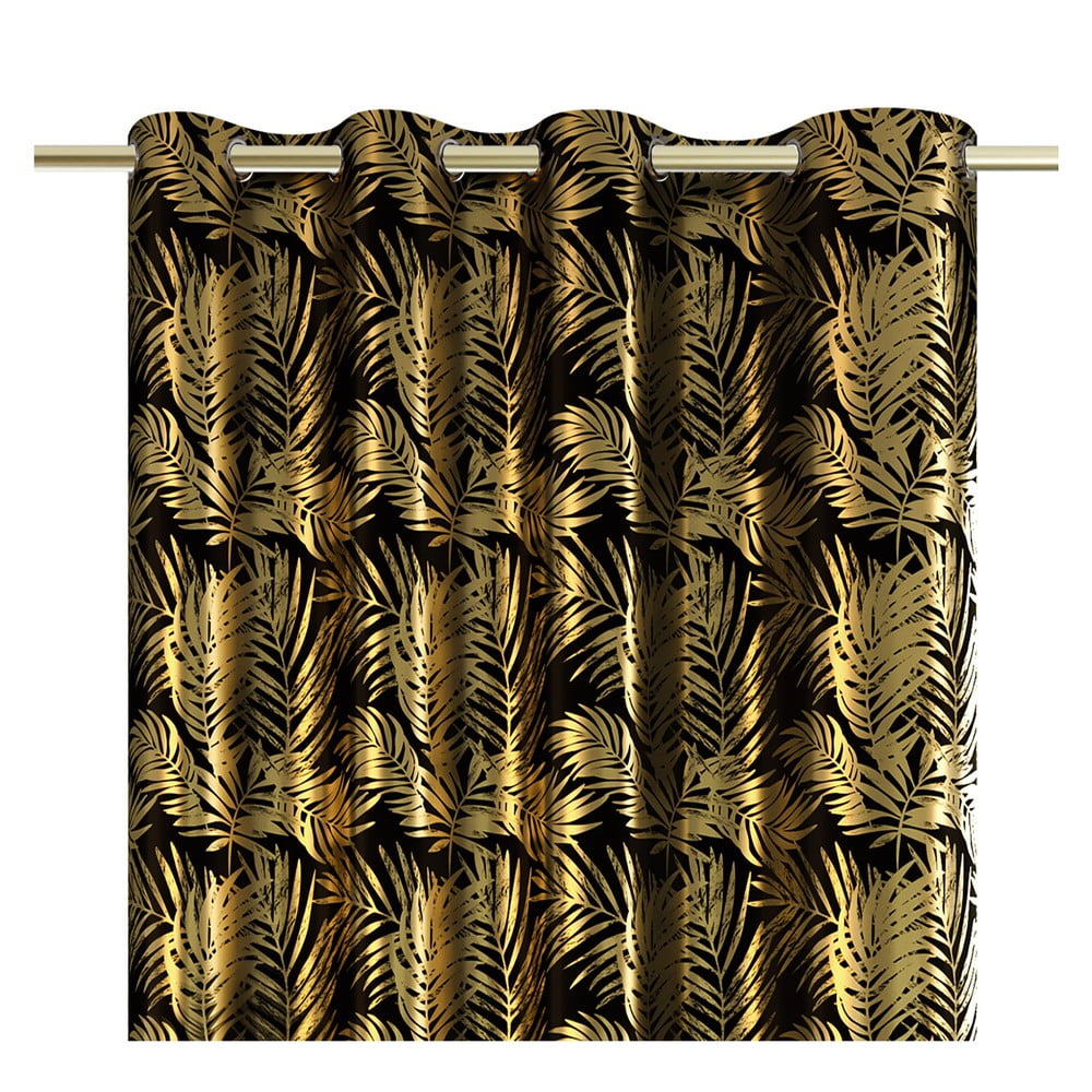 Fekete-aranyszínű bársony dimout (részleges sötétítő) függöny 140x245 cm Golden Leaves – AmeliaHome