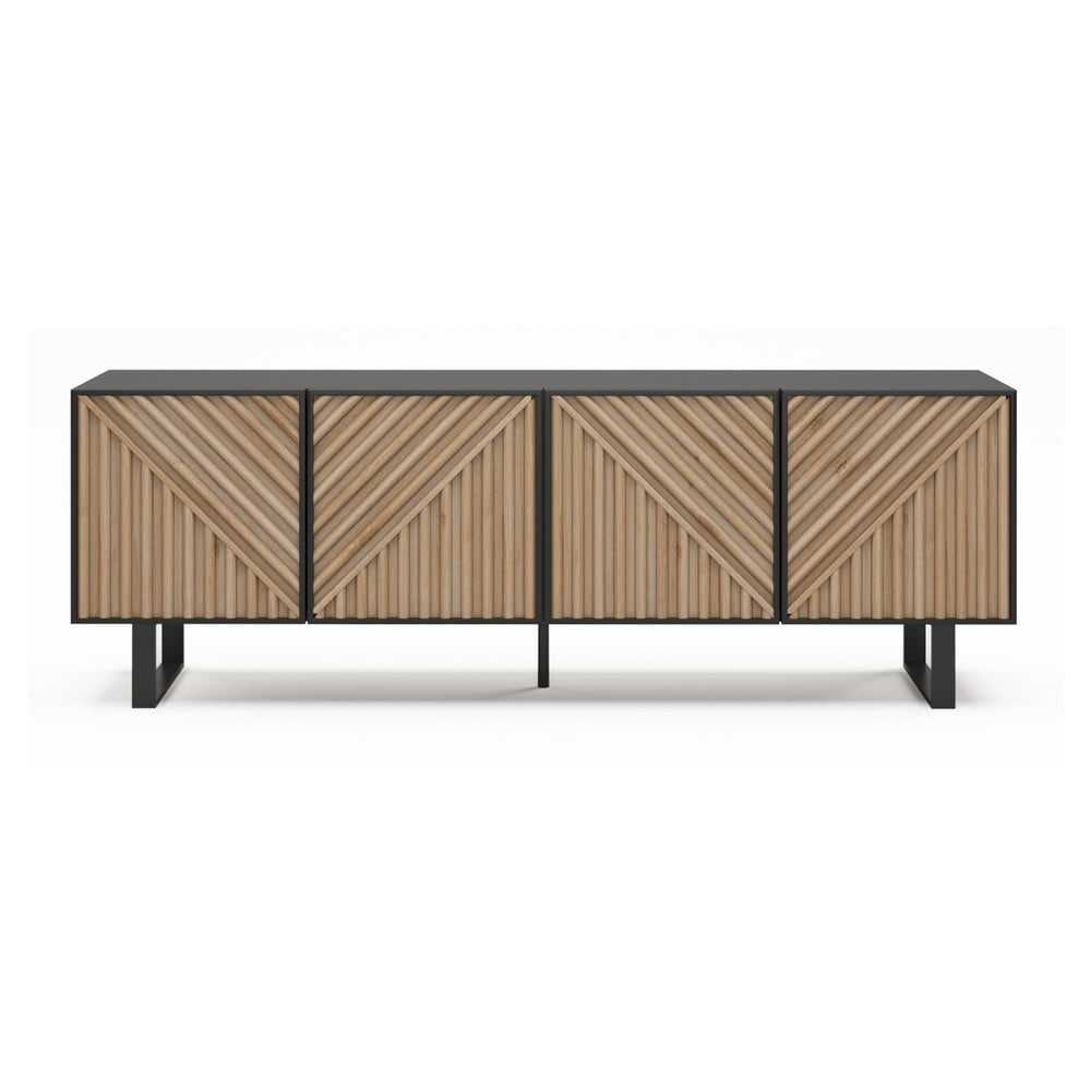 Fekete-natúr színű TV-állvány tölgyfa dekorral 161x55x35 cm Alana – Marckeric