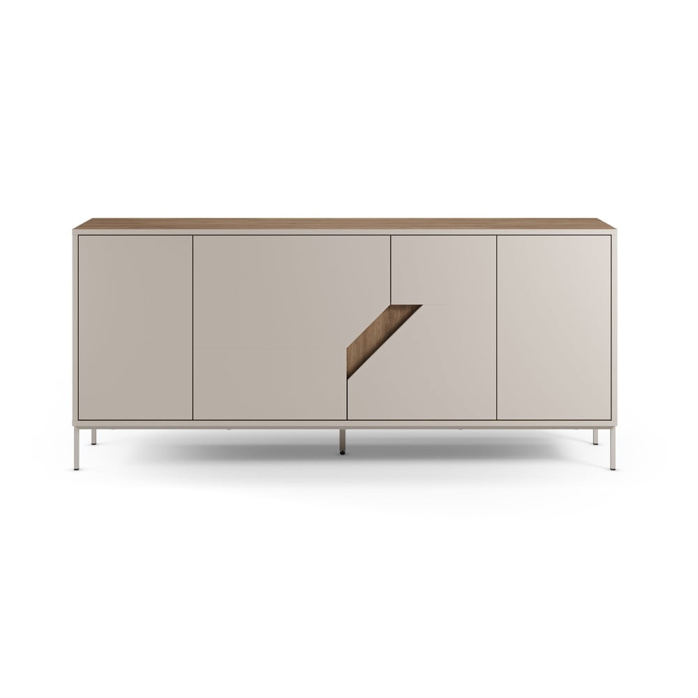 Krémszínű-natúr színű komód tölgyfa dekorral 180x80x40 cm Lilou – Marckeric