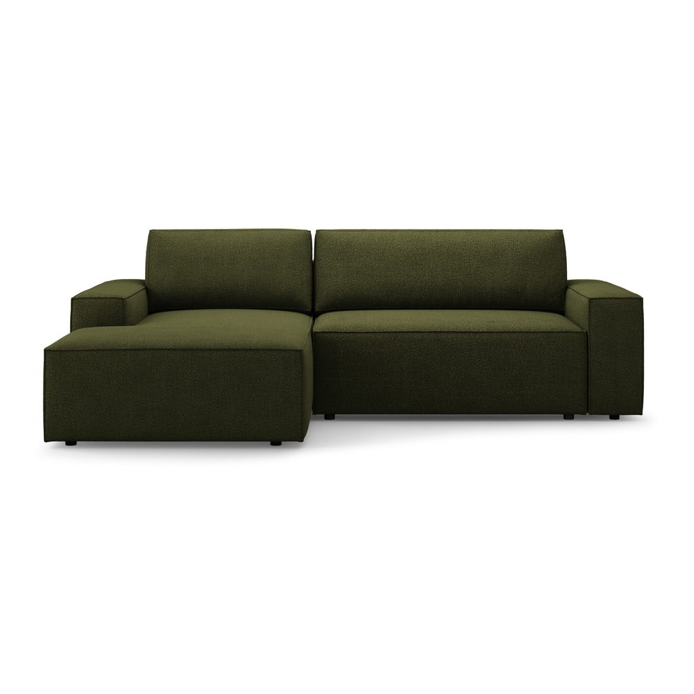 Sötétzöld buklé kinyitható sarokkanapé (bal oldali) Jodie – Micadoni Home