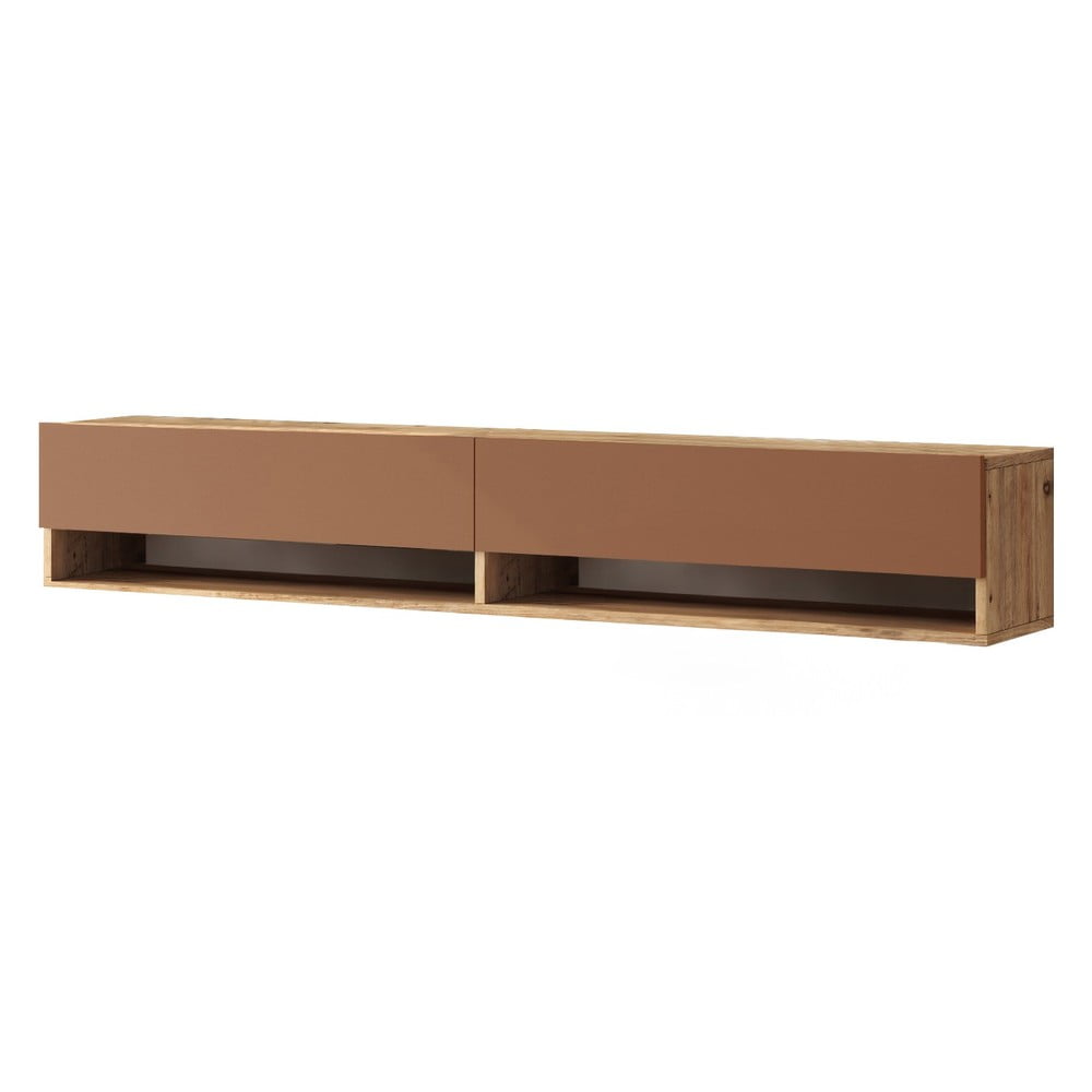 Téglavörös-natúr színű TV-állvány borovi fenyő dekorral 180x29x32 cm – Kalune Design