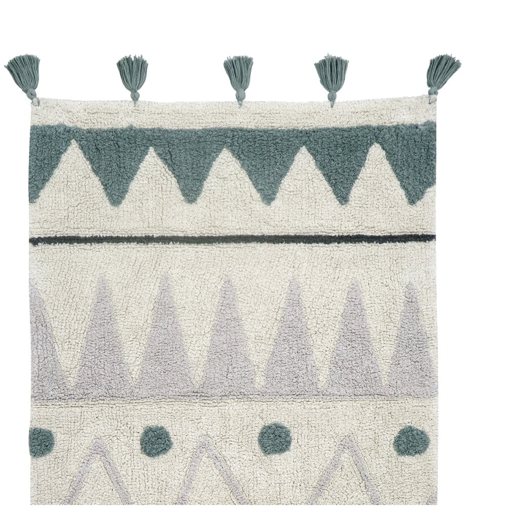 Zöld-krémszínű mosható kézi szövésű pamut gyerek szőnyeg 70x100 cm Mini Azteca – Lorena Canals