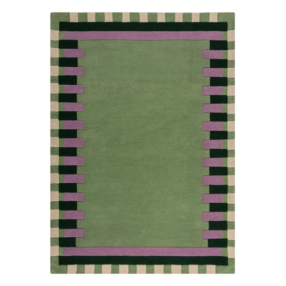 Zöld-lila kézi szövésű gyapjú szőnyeg 120x170 cm Kai Wool Border – Flair Rugs
