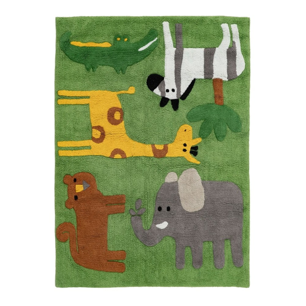 Zöld mosható pamut gyerek szőnyeg 100x135 cm Animals – Ixia