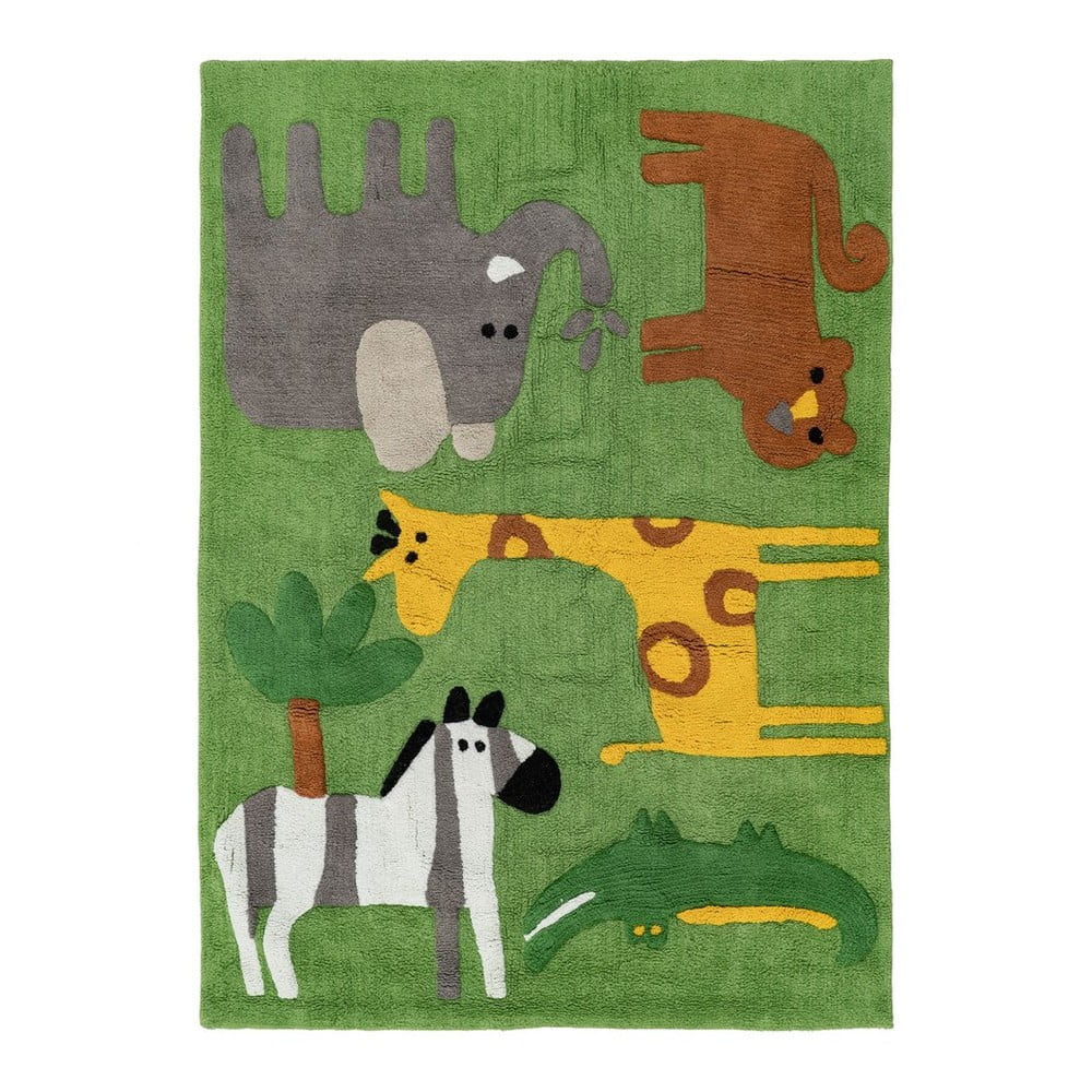 Zöld mosható pamut gyerek szőnyeg 120x160 cm Animals – Ixia