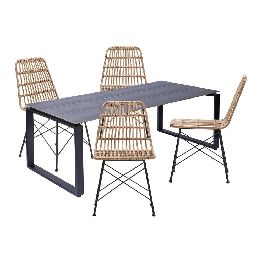 4 db rattan étkezőszék Gabriela és fekete asztal Strong - Bonami Essentials