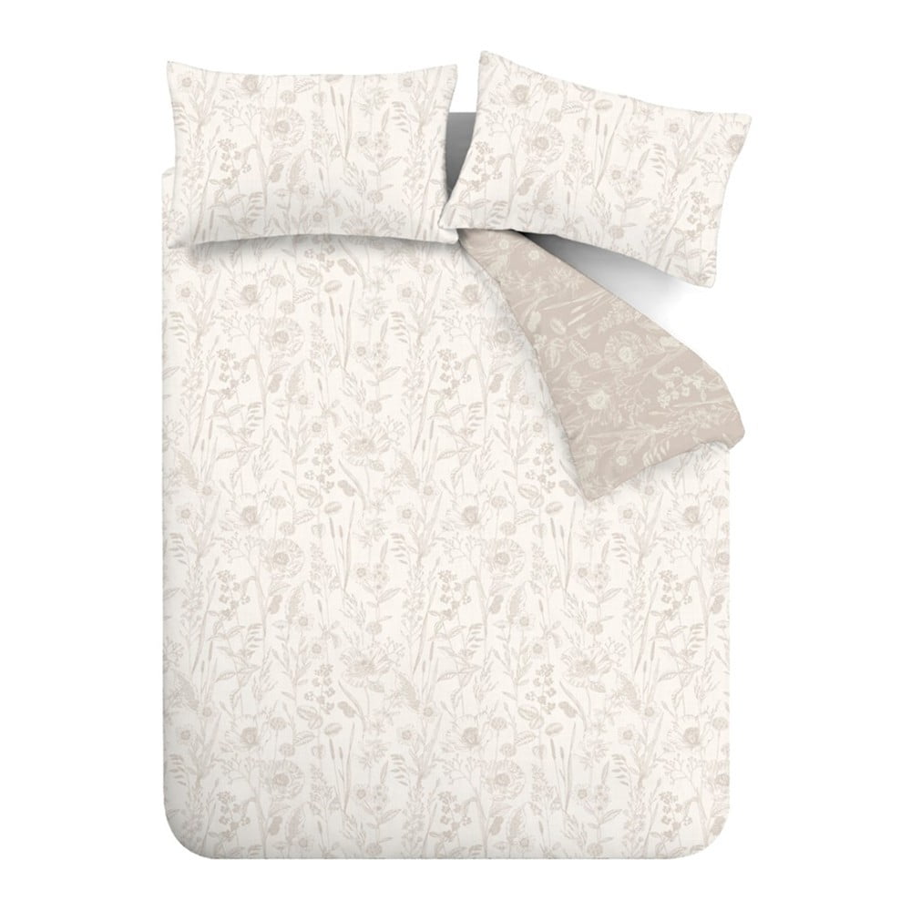 Bézs kétszemélyes hosszabbított flanel ágyneműhuzat 230x220 cm Floral Toile – Bianca