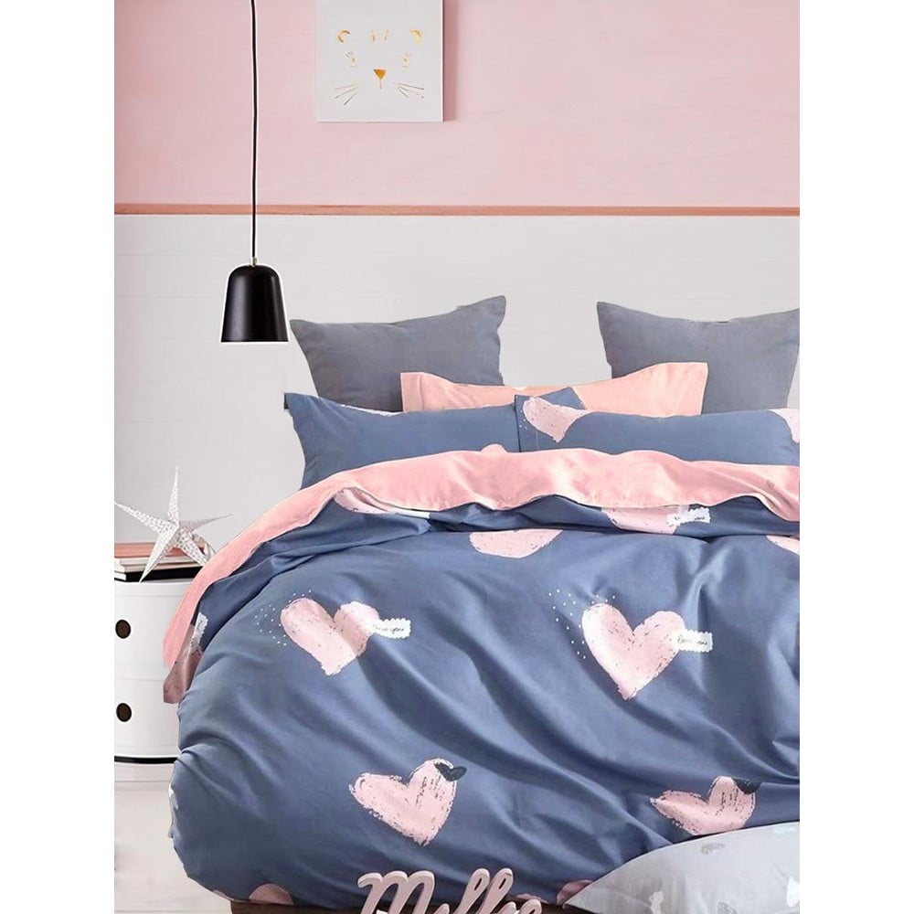 Kék-rózsaszín kétszemélyes hosszabbított négyrészes renforcé pamut ágyneműhuzat lepedővel 200x220 cm Beloved – Mila Home