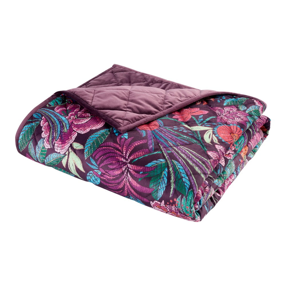 Lila bársony steppelt ágytakaró 220x230 cm Kate Floral – Catherine Lansfield