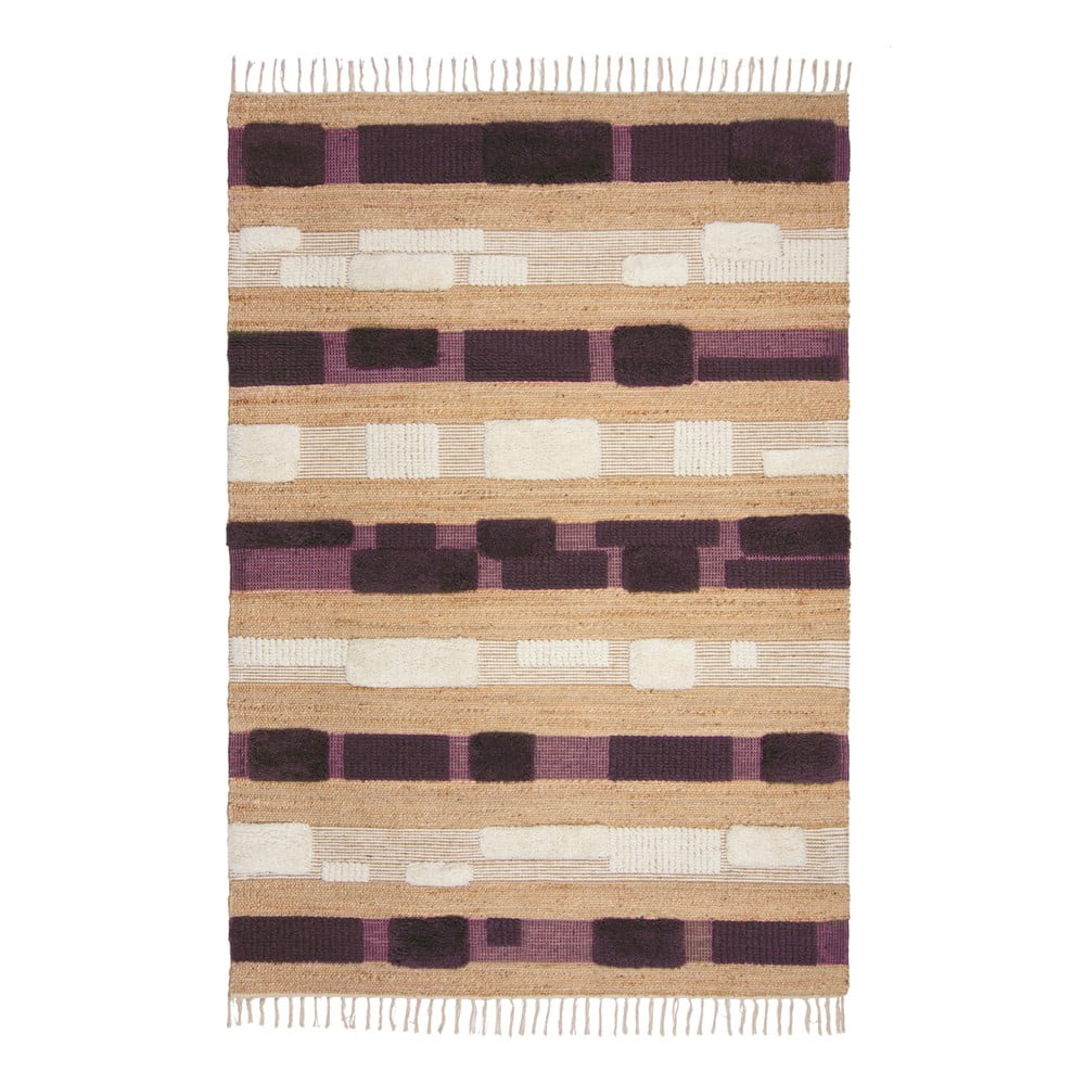 Lila-natúr színű kézi szövésű jutakeverék szőnyeg 120x170 cm Medina Blocks – Flair Rugs