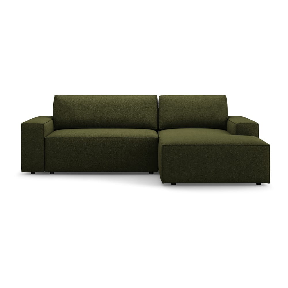 Sötétzöld buklé kinyitható sarokkanapé (jobb oldali) Jodie – Micadoni Home