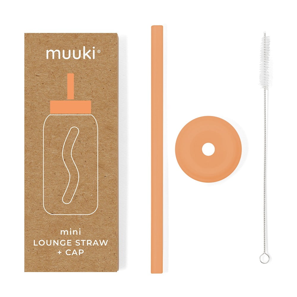 Szilikon szívószál tisztítókefével-fedéllel Tropical Papaya Mini – Muuki