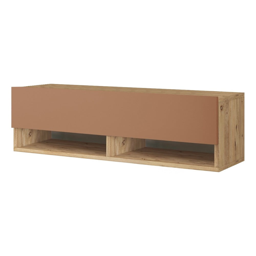 Téglavörös-natúr színű TV-állvány borovi fenyő dekorral 100x29x32 cm – Kalune Design