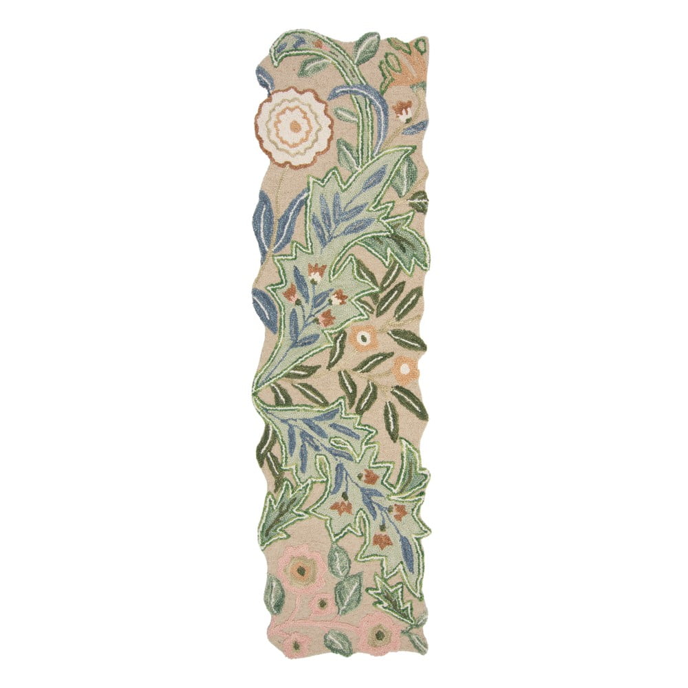 Zöld kézi szövésű gyapjú futószőnyeg 60x230 cm Bryony Shaped Floral – Flair Rugs