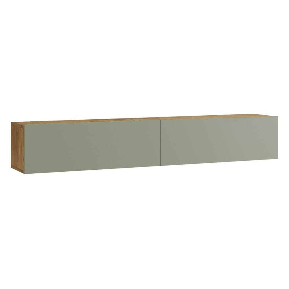 Zöld-natúr színű TV-állvány borovi fenyő dekorral 180x30x32 cm – Kalune Design