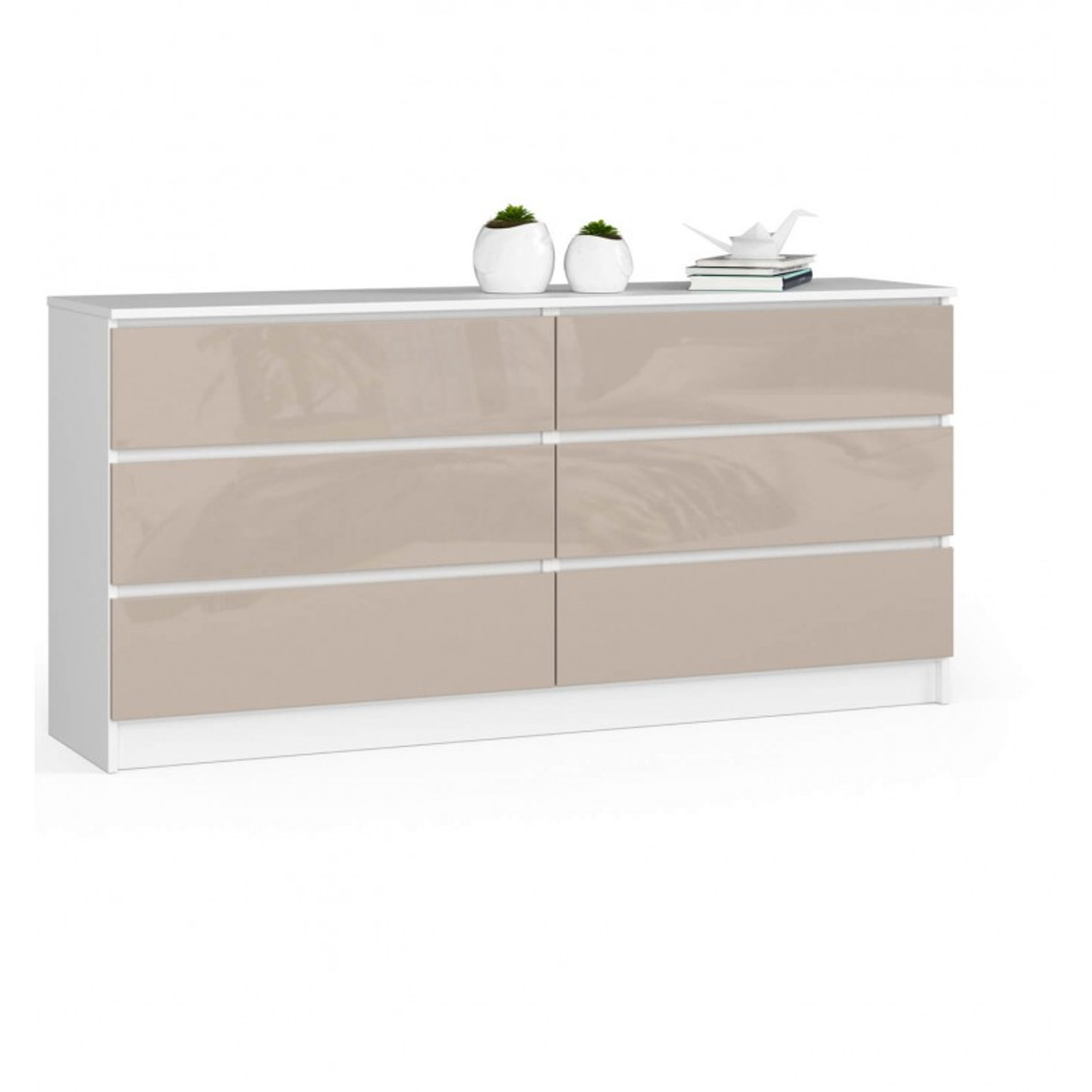 Komód K160 6SZ fényes cappuccino / fehér Akord