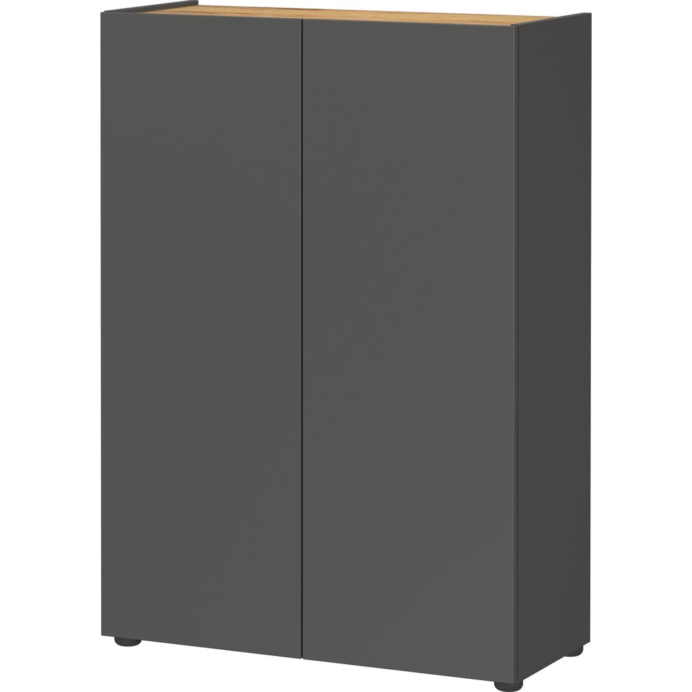 Antracitszürke cipőtartó tölgyfa dekorral 74x105x33 cm Alviano – Germania