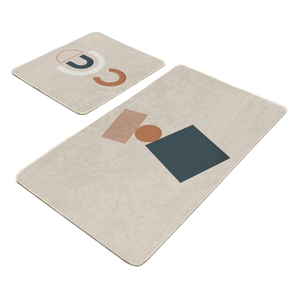 Bézs bársony fürdőszobai kilépő szett 2 db-os 60x100 cm Geometry Shapes – Mila Home