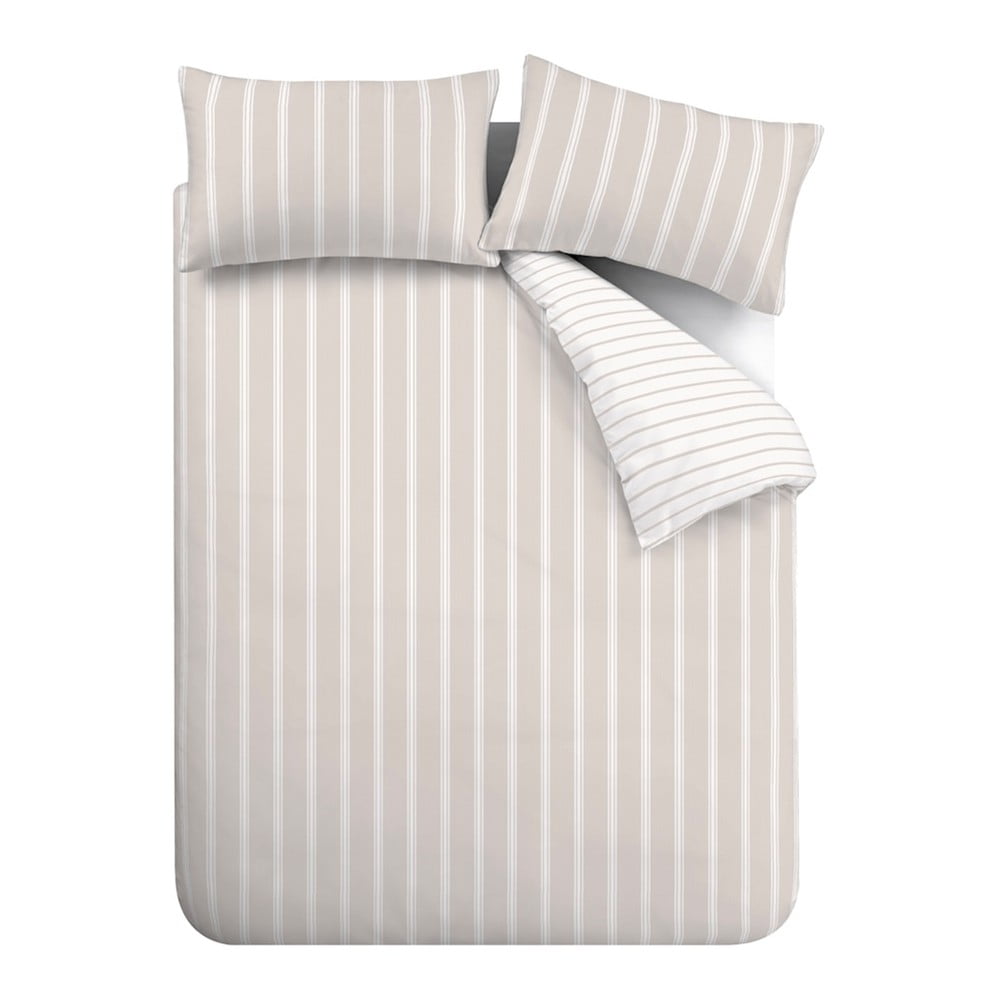 Bézs kétszemélyes hosszabbított pamut ágyneműhuzat 230x220 cm Ashford Stripe – Bianca