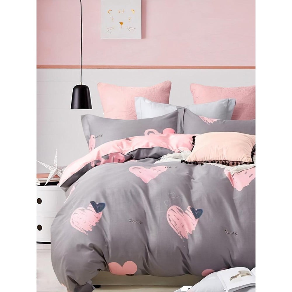 Rózsaszín-barna kétszemélyes hosszabbított négyrészes renforcé pamut ágyneműhuzat lepedővel 200x220 cm Beloved – Mila Home